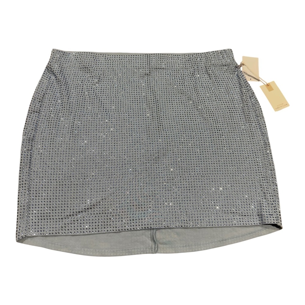 Good American Rhinestone Mini Skirt Winter Sky Blue GKB0083 Womens 2XL NWT